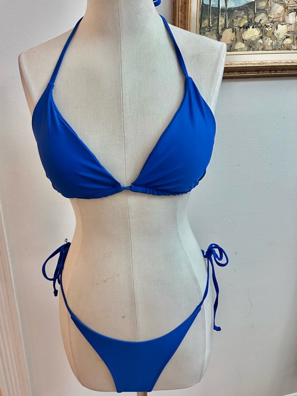 Women's Royal Blue Triangle Tie-Side Bikini Set